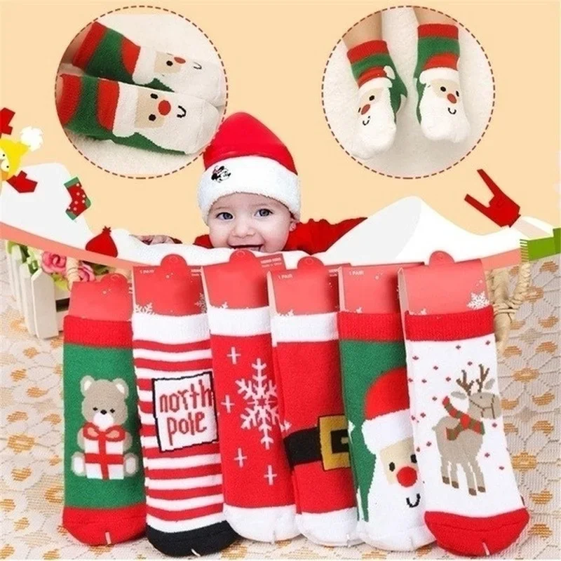 1 Paar Baumwolle Winter Baby Mädchen Jungen Kinder Socken Kinder Terry Schneeflocke Elch Weihnachtsmann Weihnachten Bär Geschenk Günstige Sachen Kleidung