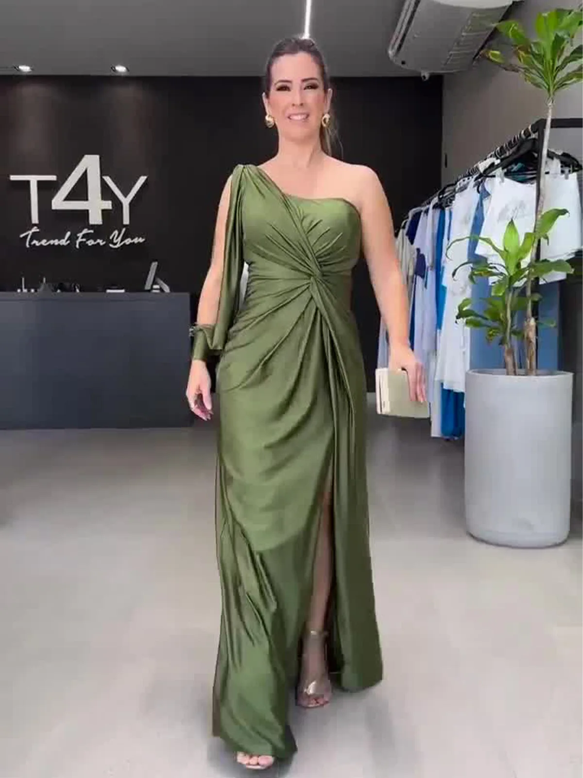 2024 Autumn New Evening Dress Fashionable Celebrity Temperament Waist Slim Long Dresses One Sleeveless Backless High Split Gowns