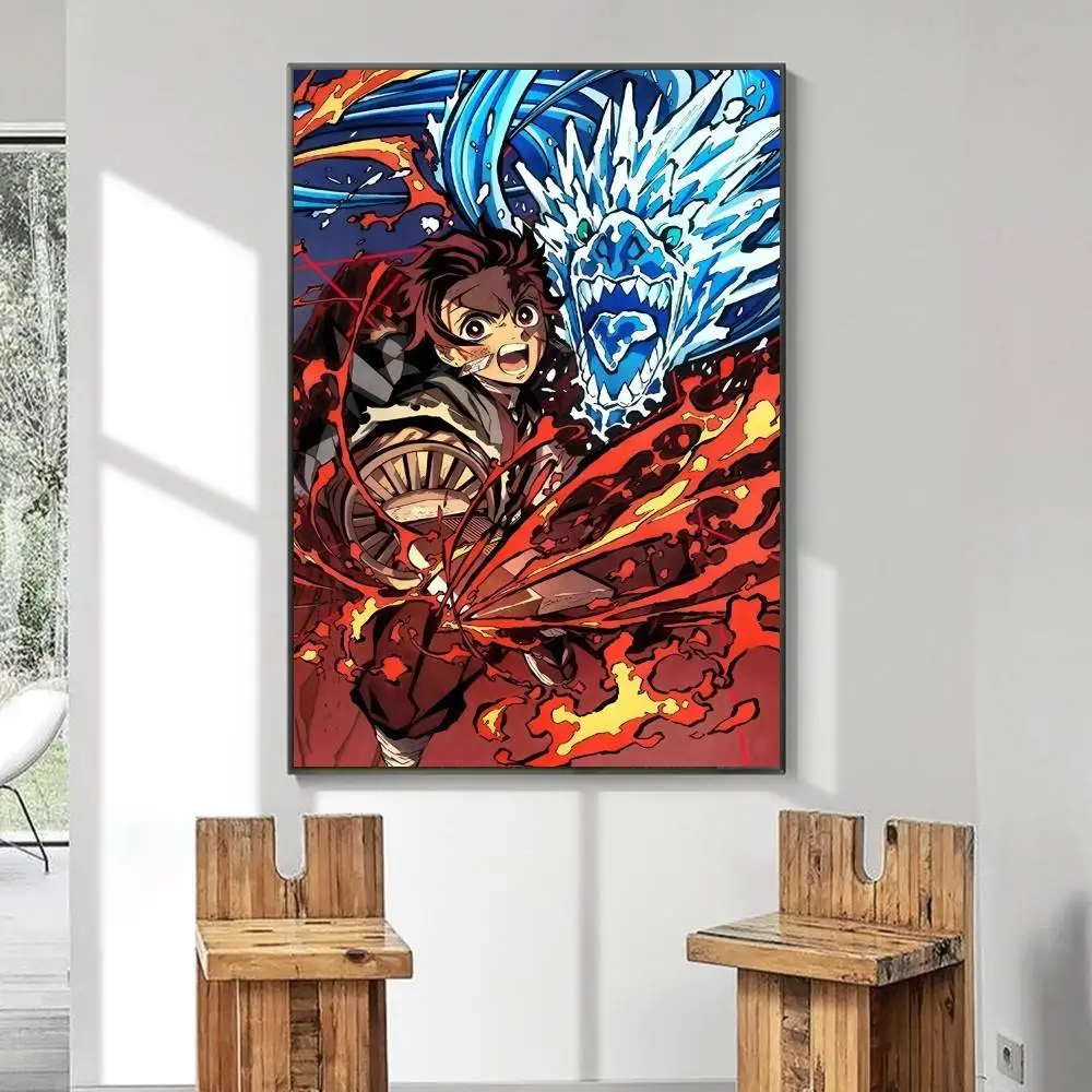 Póster de Demon Slayer de Anime Kamado Tanjirou, arte autoadhesivo, pegatina de papel impermeable, decoración de pared de habitación, Bar y cafetería