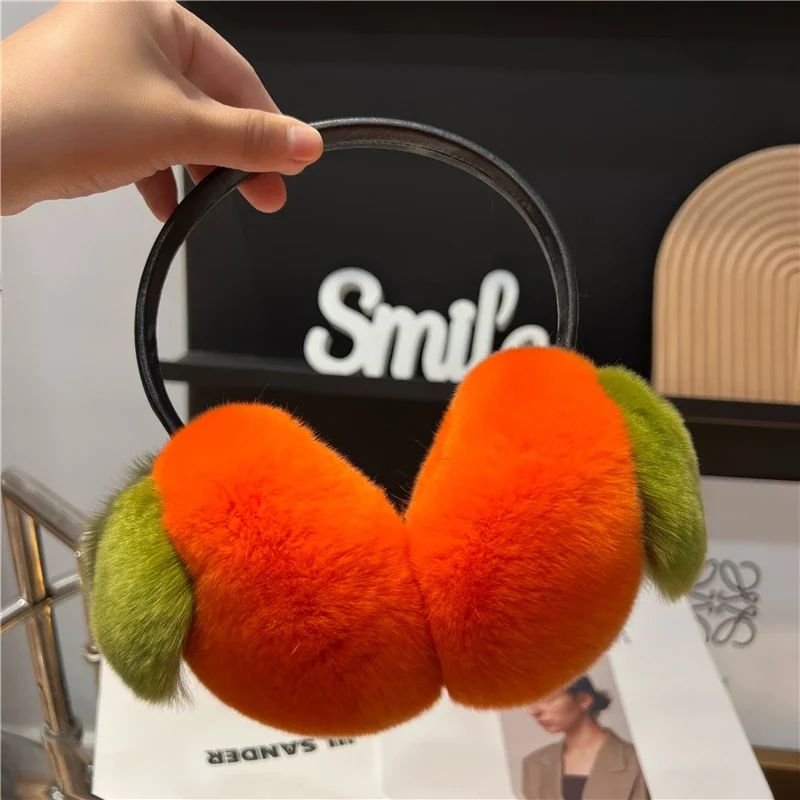 Cute Fluffy Real Rex Rabbit Hair Orange Color Ladies Earmuffs Autumn Winter Warmer And Comfortable Skiing Fur Headphones x268