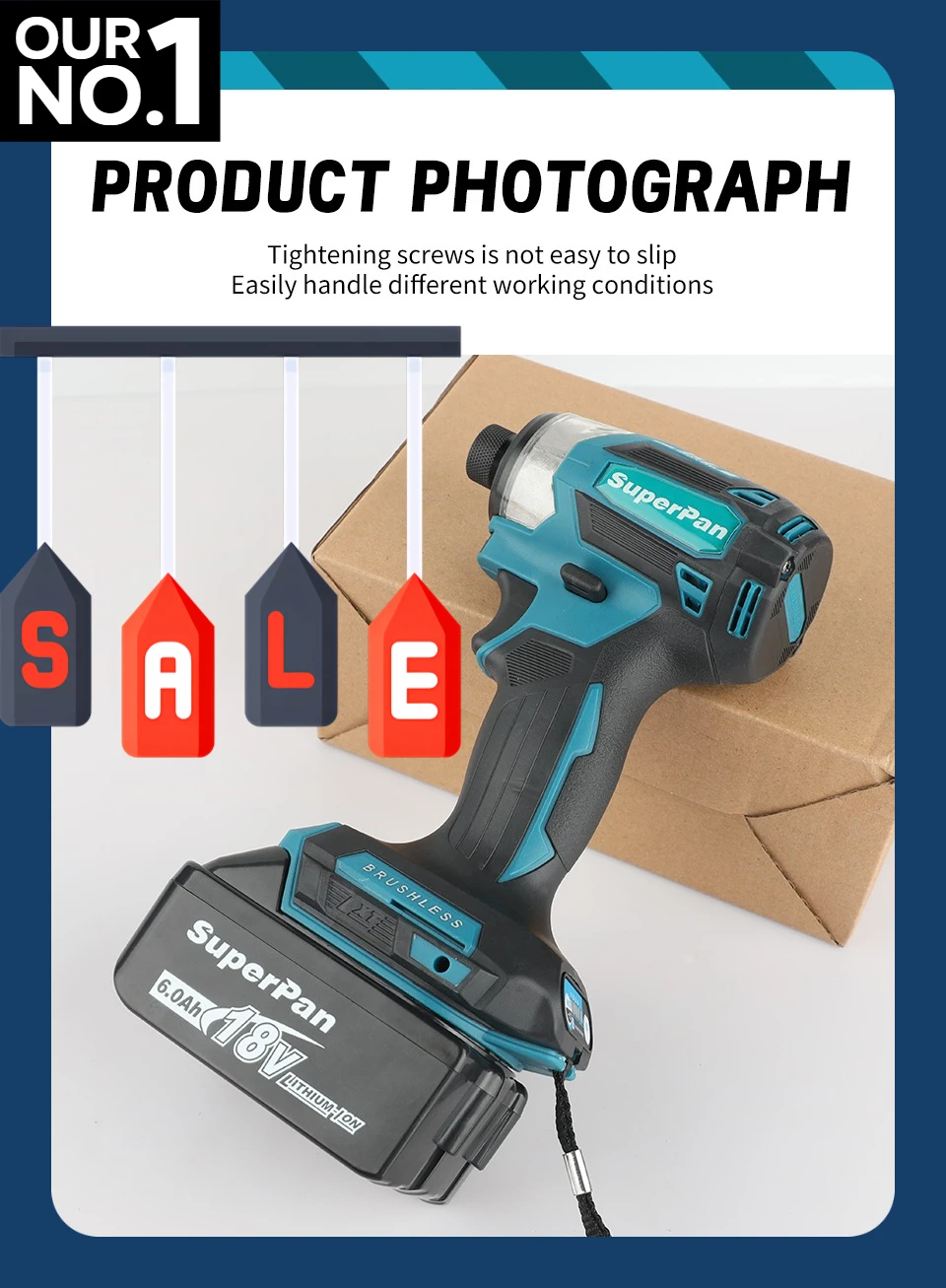 SuperPan DTD173 180N torque impact gun - cordless screwdriver set,brushless drill bit,home DIY tool, for Makita 18v battery pins