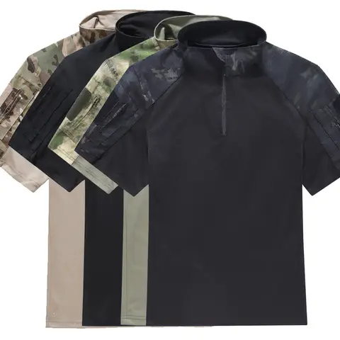 Summer Men's Outdoor Tactical T-Shirts Short Sleeve Camouflage Training Combat Shirt Breathable Tops Lightweight Fast Drying