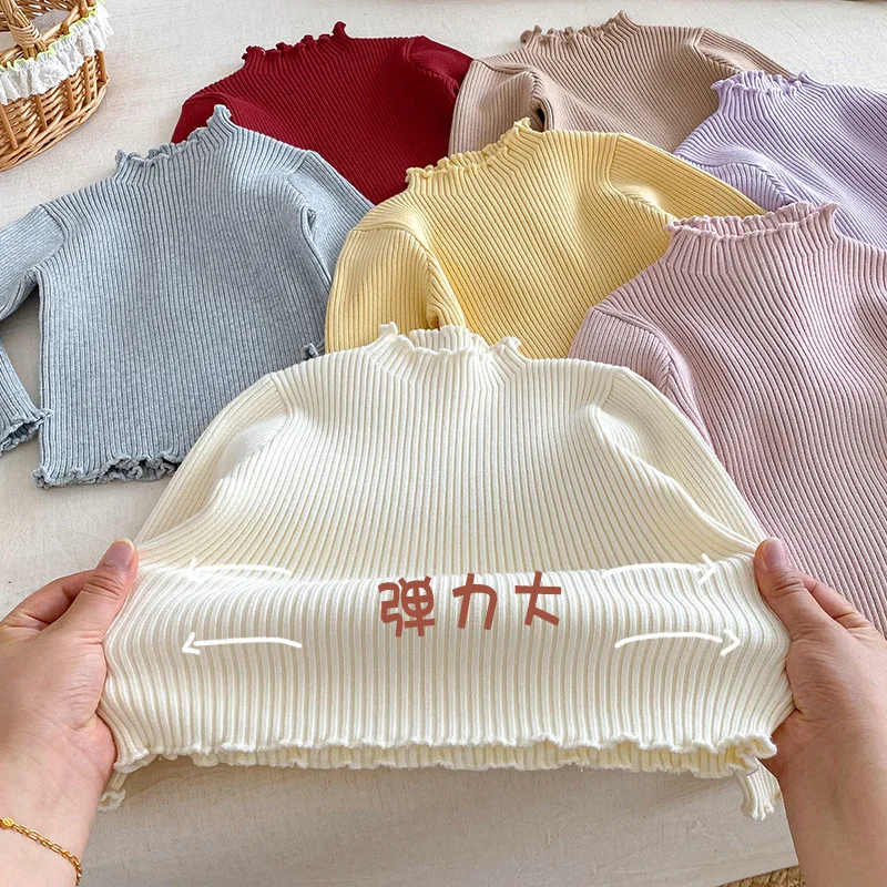 Girls' Solid Color Thick Sweater 2025 New Winter Baby Stylish Simple Knitted Pullover for Children's Inner Wear