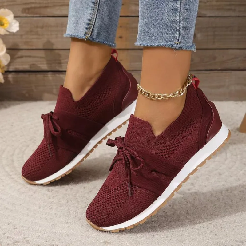 New Blue Knit Breathable Sneakers Shoes Women Soft Sole Platform Flats Vulcanize Shoes Woman Plus Size 43 Non Slip Casual Shoes