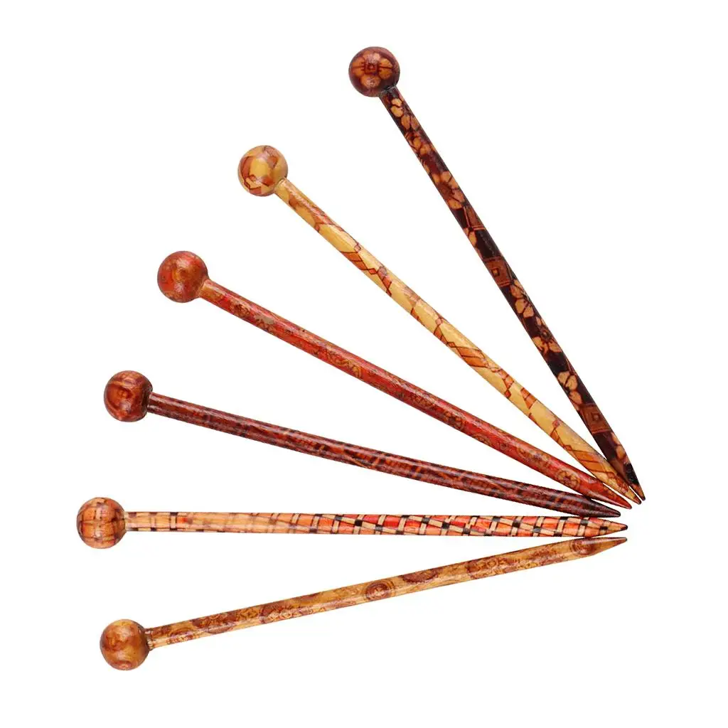 Traditional Print Wooden Hairpin Chic Hair Stick Jewelry Accessories for Ladies Chinese Event Bun