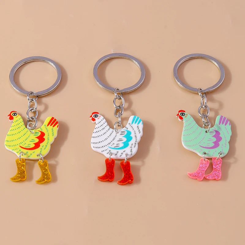 Aihua Cute Funny Chicken Hen Keychain Animal Keyring Pendants for Women Girls Handbag Accessories DIY Jewelry Gifts