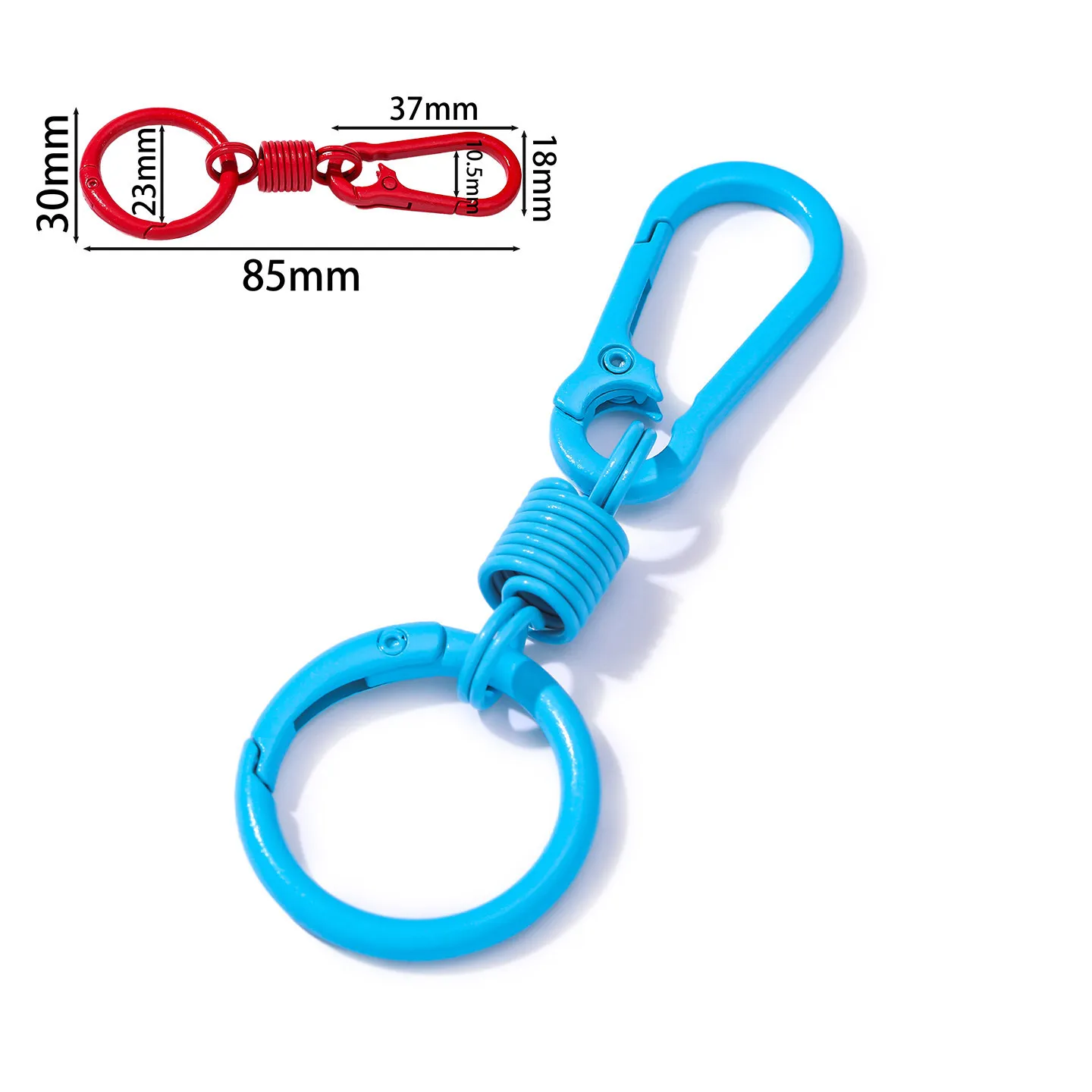 3pcs/Lot 30*85mm Alloy Candy Color Spring Keychain With Holder Carabiner Buckle for DIY Gifts Jewelry Bag Charm Accessories