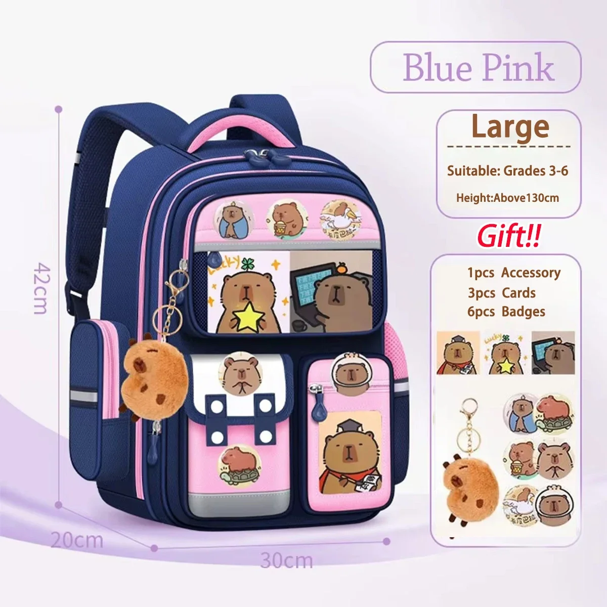 Capybara School Bag Waterproof Backpack Large Capacity Alleviate Burden Protecting Spine Widen Straps Backpack for Students Gift image 3