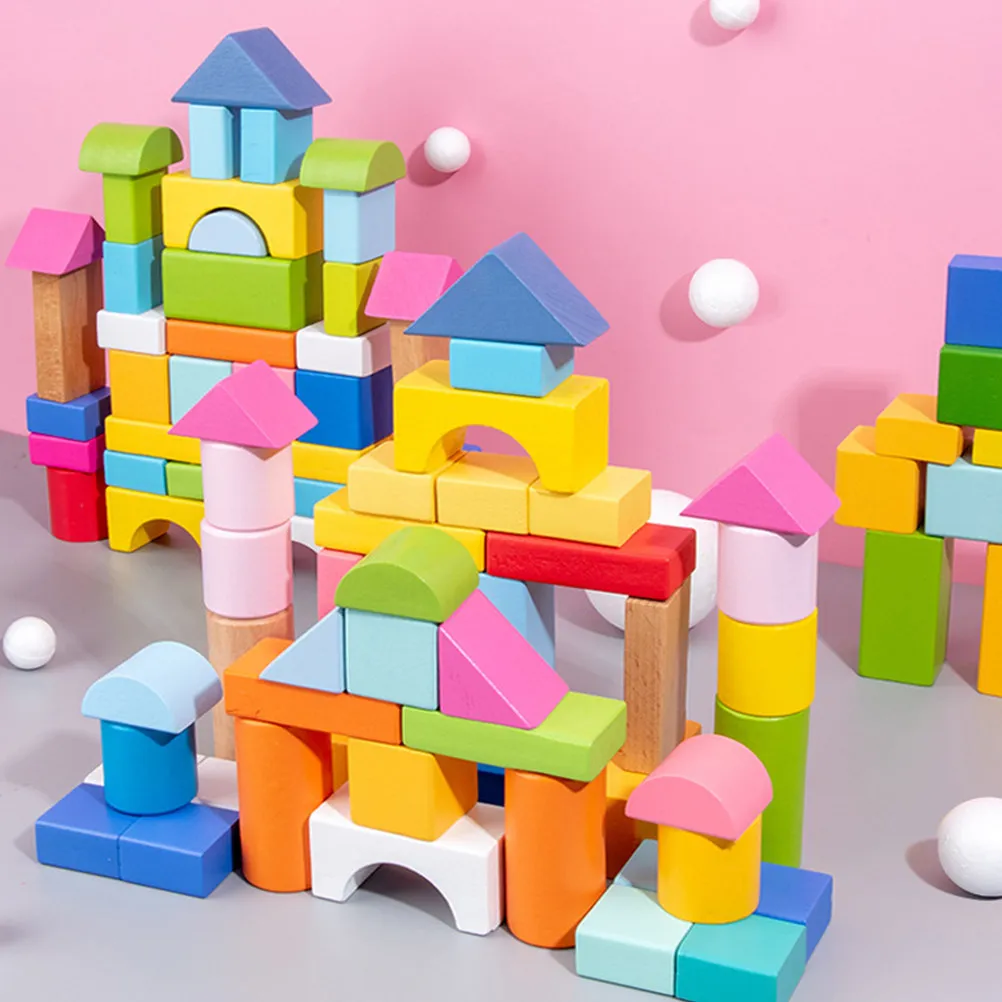

100Pcs Wood Geometric Stacking Blocks for Kids Educational Learning Early Childhood Development Colorful Spatial Cognition