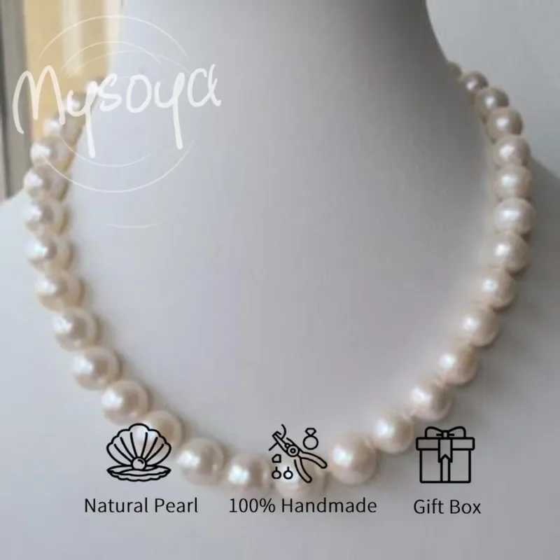 

MYSOYA White Freshwater Pearl Necklace 10-11mm With Gift Box For Her/Him Perfect Birthday/WeddIng/Christmas/New Year'Gifts