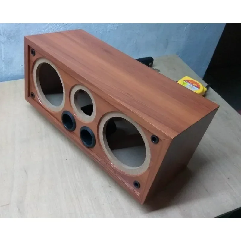 Wooden Center Channel Speaker Empty Cabinet, DIY Enclosure Dual 4in Midwoofer 3in Tweeter Home Theater Audio Build