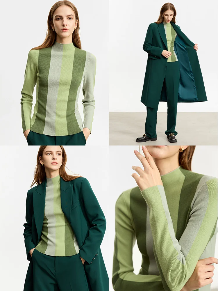 AMII Minimalist Striped Sweater for Women 2023 Winter New Slim-fit Bottom Pullovers Commuter All-match Mock Neck Tops 12324029