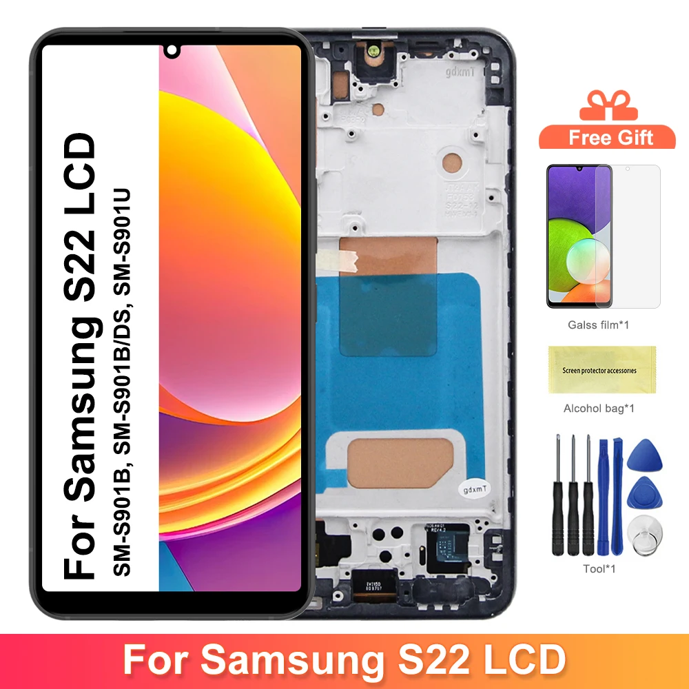 S22 5G LCD Screen for Samsung Galaxy S22 S901B S901B/DS Lcd Display Digital Touch Screen with Frame Assembly Parts 100% Tested