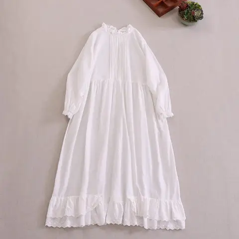 Long-Sleeved Double-Layer Lace Splicing Fungus Collar Chest Pleated Bottoming Dress Japanese Style Style Mori Girl Sweet Inner Long Skirt for Women