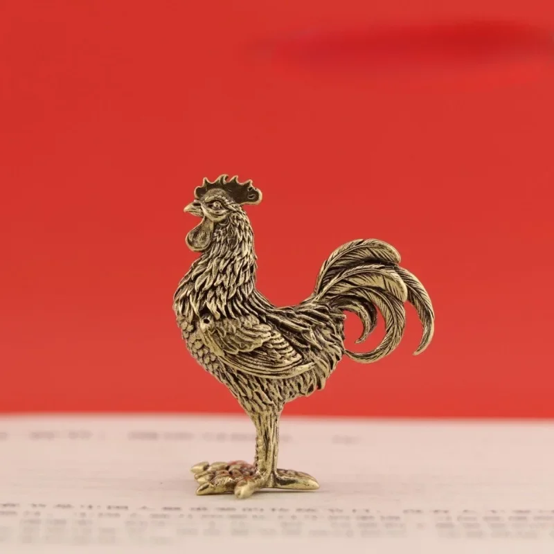 Elegant Brass Rooster Figurine - Intricate Golden Animal Decor for Home, Office, or Gift, Detailed Feathers & Comb, Rustic Table