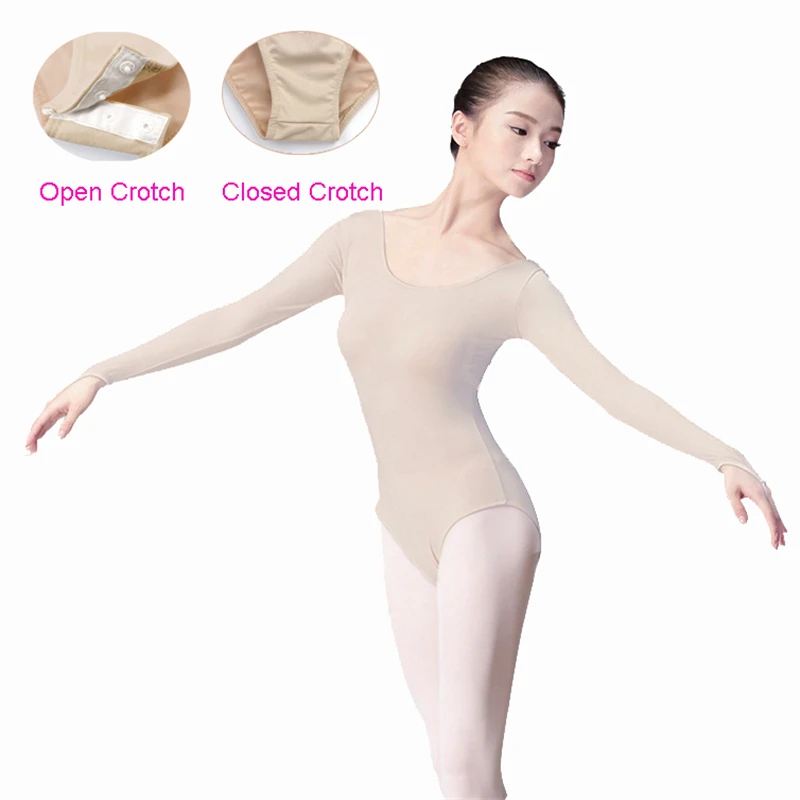 Nude Ballet Underwear Women Adult Gymnastics Long Sleeve Flesh Skin Color Ballet Leotard Swimsuit Dance Bodysuit