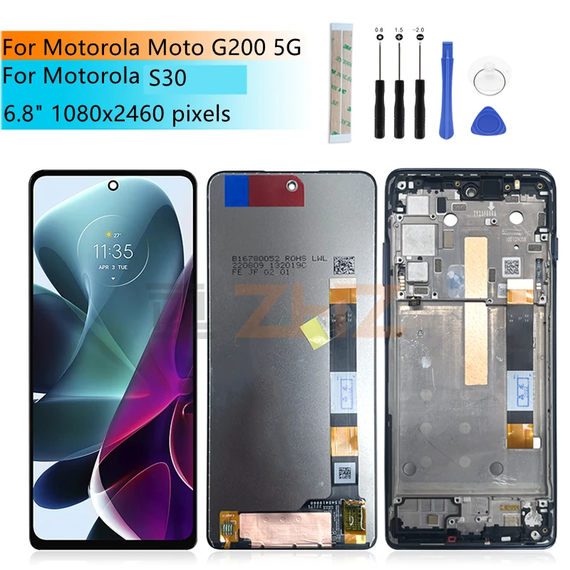 

For Motorola Moto G200 5g LCD Display Touch Screen Digitizer Assembly With Frame For Moto S30 Display Replacement Parts