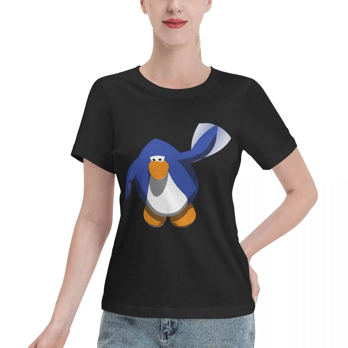 Blank For Print Wave Club Penguin Women's T-shirt School Wear Women Short Sleeve Top