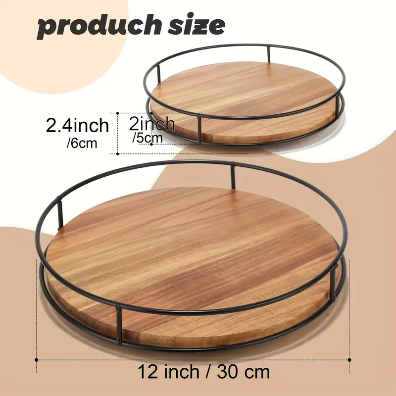 

1pc Wooden Storage Rack with Steel Armrests, Turntable Organizer for Cupboard Pantry Kitchen Countertop Refrigerator Cabinet, Su