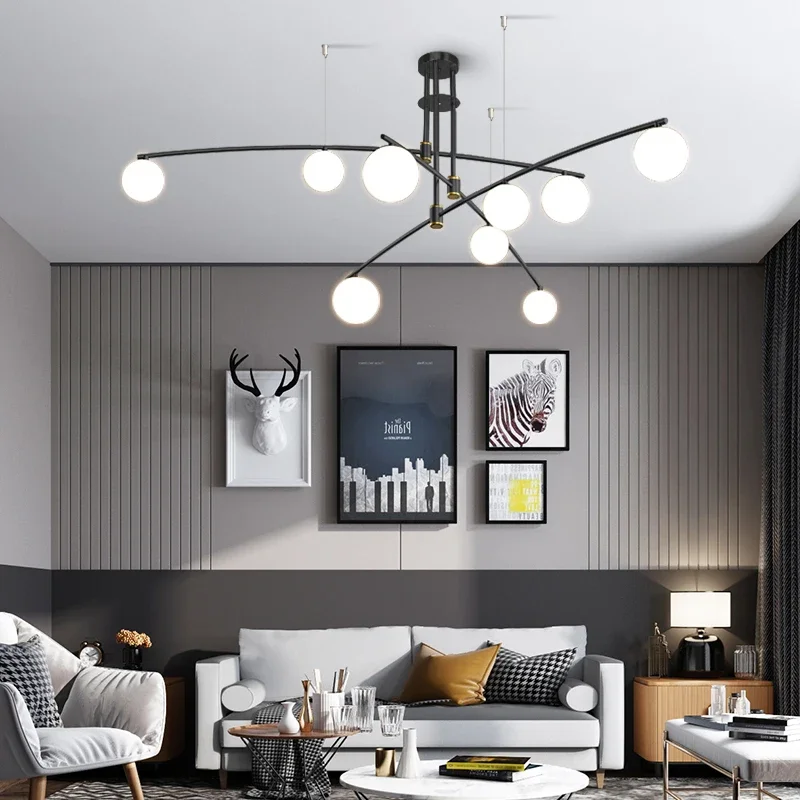 

Nordic modern living room chandeliers metal light luxury simple atmospheric lighting fixtures home decoration LED pendant lights