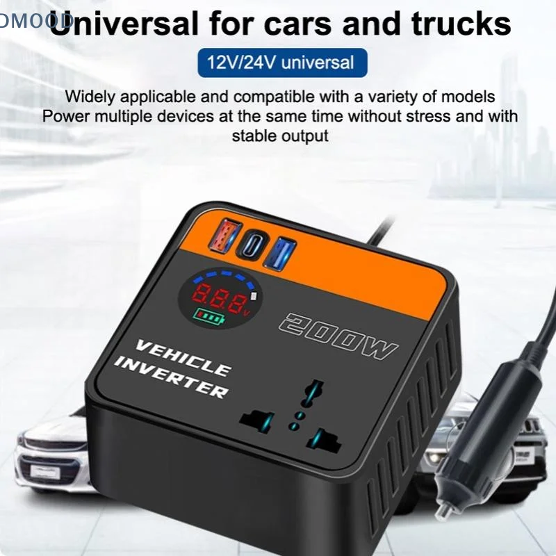 【CR】200W Car Power Inverter LED Display 12V 24V to 220V Versatile Adapter for Outdoor Work Camping Road Adventures