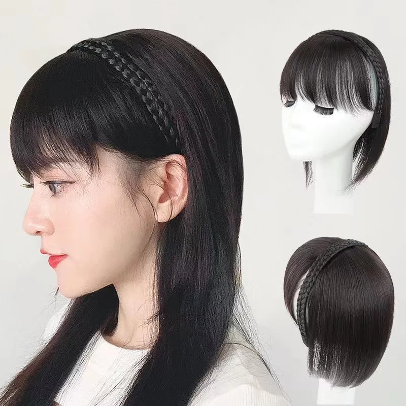 New Braided Headband Wig Synthetic Fake Bangs Hair Fringe Bands Braids Hair Extensions Hairpieces Headwear Hair Accessories