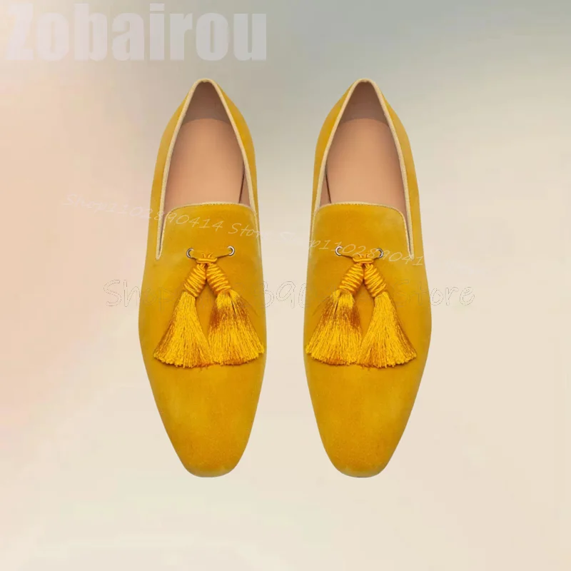 

Yellow Tassels Decor Suede Low Top Men Loafers Fashion Slip On Men Shoes Luxury Handmade Party Banquet Office Men Casual Shoes