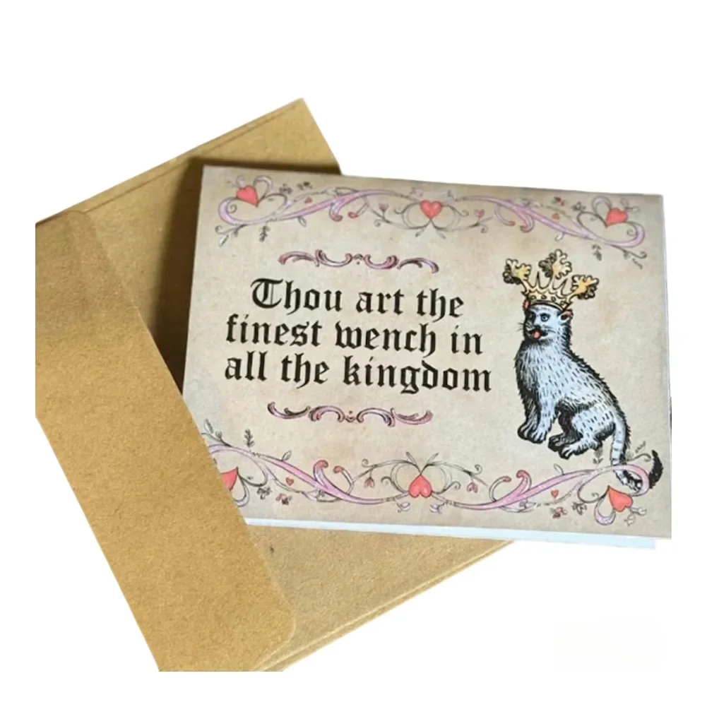 Medieval Greeting Card with Humorous Cross Blades Queen Design for Fans of Historical Comedy and Romantic Surprises