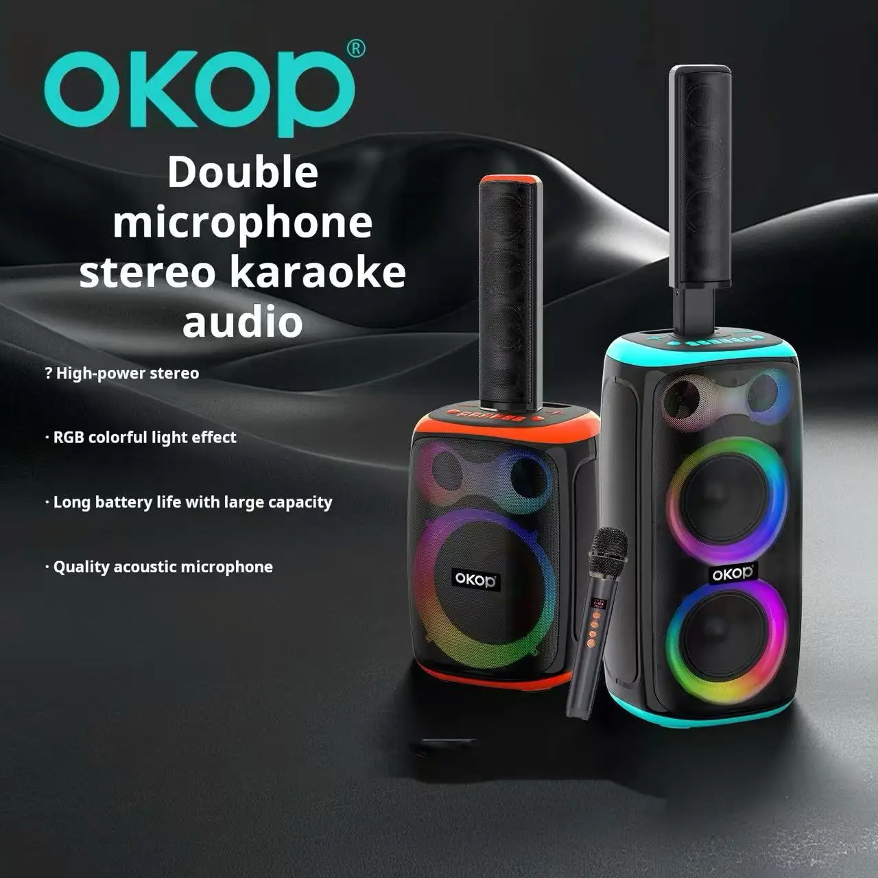 

OKOP 8008 Wireless Bluetooth Speaker 80W High Power Dual Microphone Speaker Convenient Outdoor Speaker Supports TWS/AUX/TF