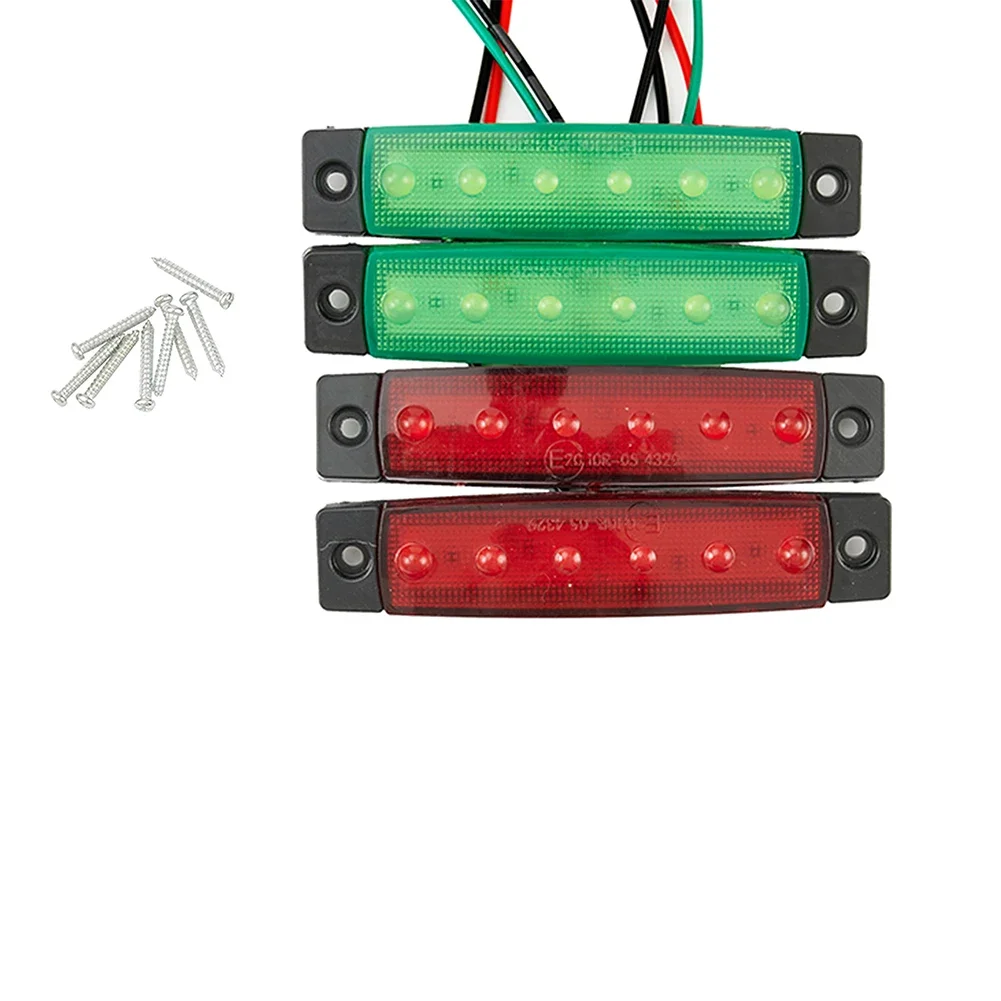 4pcs (2*Green Lights+2*Red Lights) Navigation 6LED Lights Stern Boat Starboard Lamp Set DC12V Waterproof Bus Trailer Stern Light