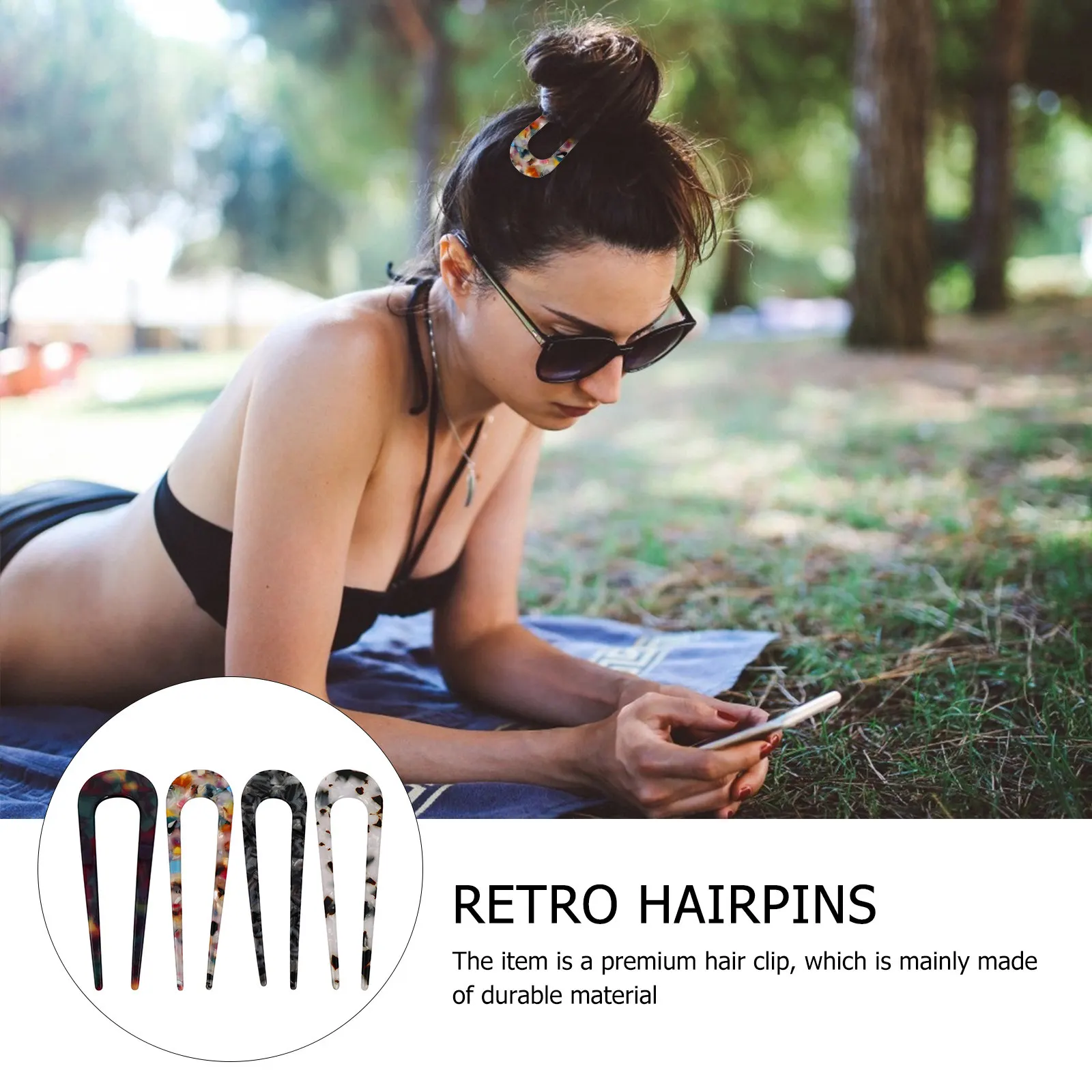 

4Pcs Vintage Hairpins U Shaped Acetate Hair Clips Retro Elegant Barrettes for Party Festival Travel Daily Styling Women