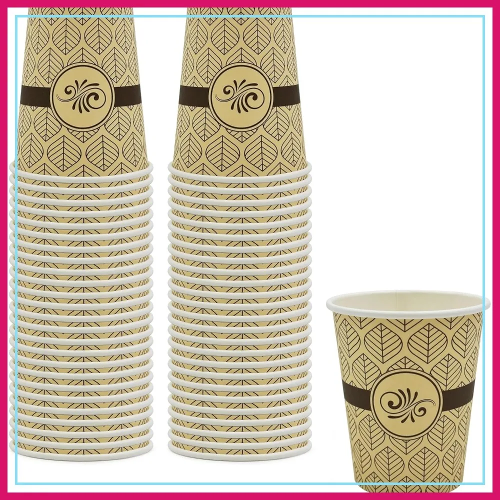 

50 Pack 8oz Disposable Coffee Cups, Leak Resistant To-Go Hot Beverage Cups for Espresso, Tea, Hot Chocolate, Cafe & Home Use
