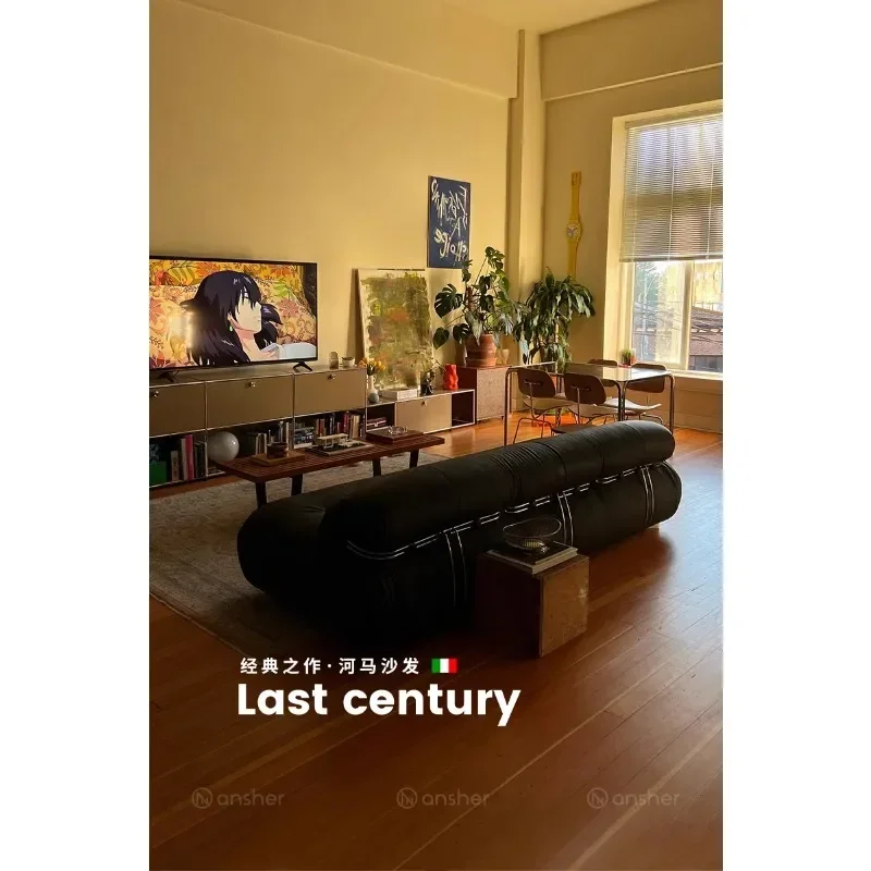 Medieval style sofa living room small apartment design French retro leather first layer cowhide