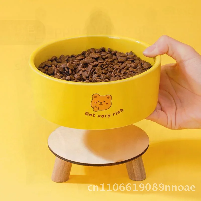 

Керамическая миска для кошек с высокими ножками, двойная миска с защитой от опрокидывания, дизайн для корма для домашних животных, блюдо для воды для кошек и собак с шейным отверстием позвоночника
