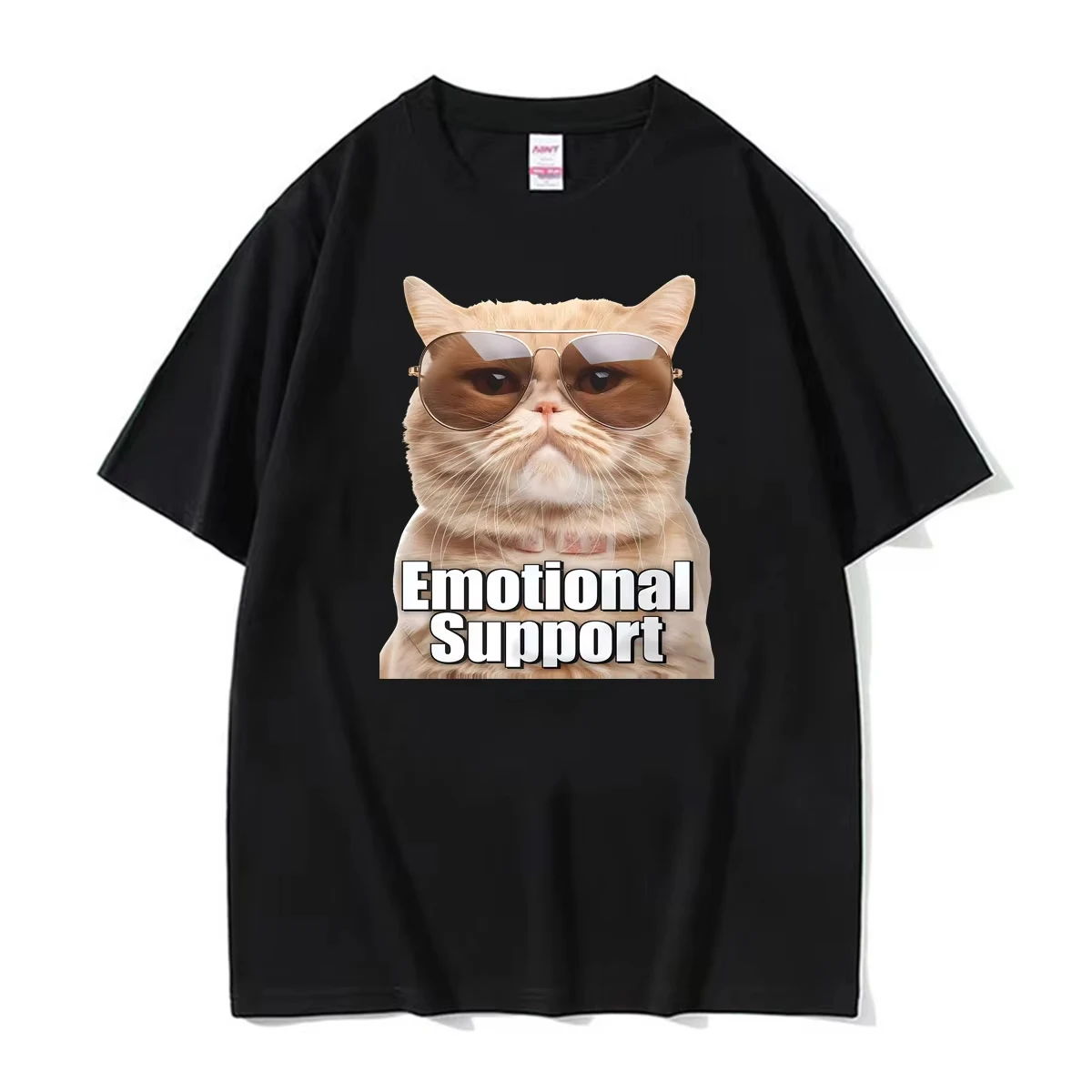 Funny Cat Emotional SupportS Cool with Sunglasses Tee Shirt Men Women Fashion Oversized T Shirt Cotton Casual T-shirt Streetwear