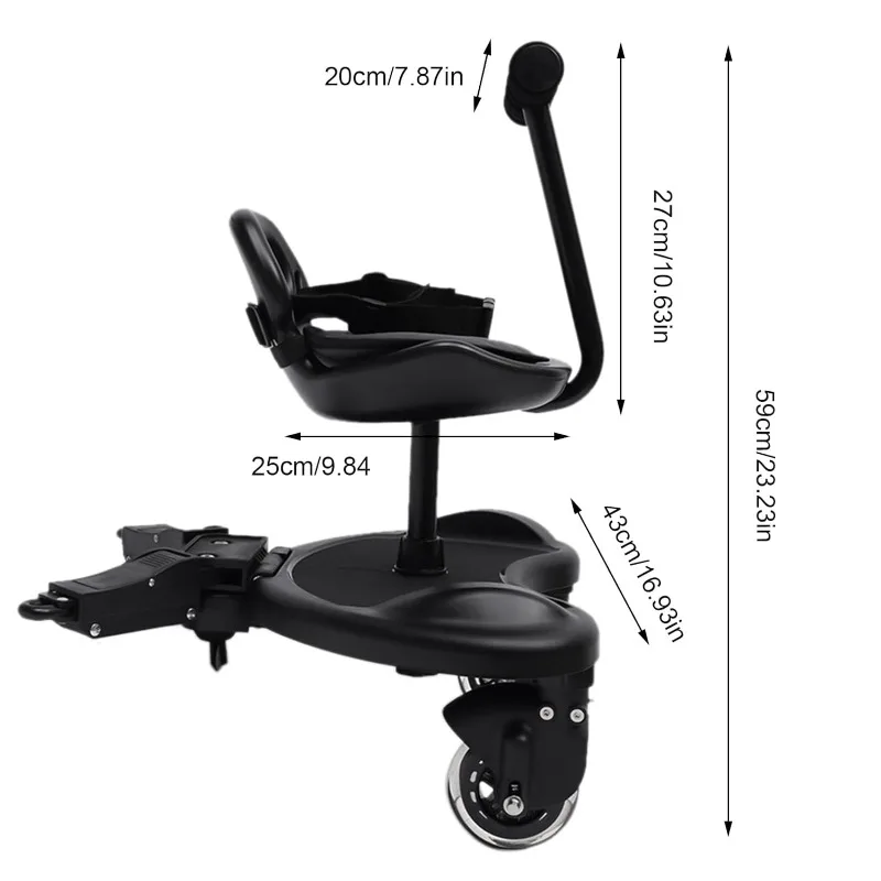 2-in-1 Stroller Step Buggy Child Board Safety Kit Wheeled Pushchair Glider Board with Seat Belt Universal Wheel for Twins Baby