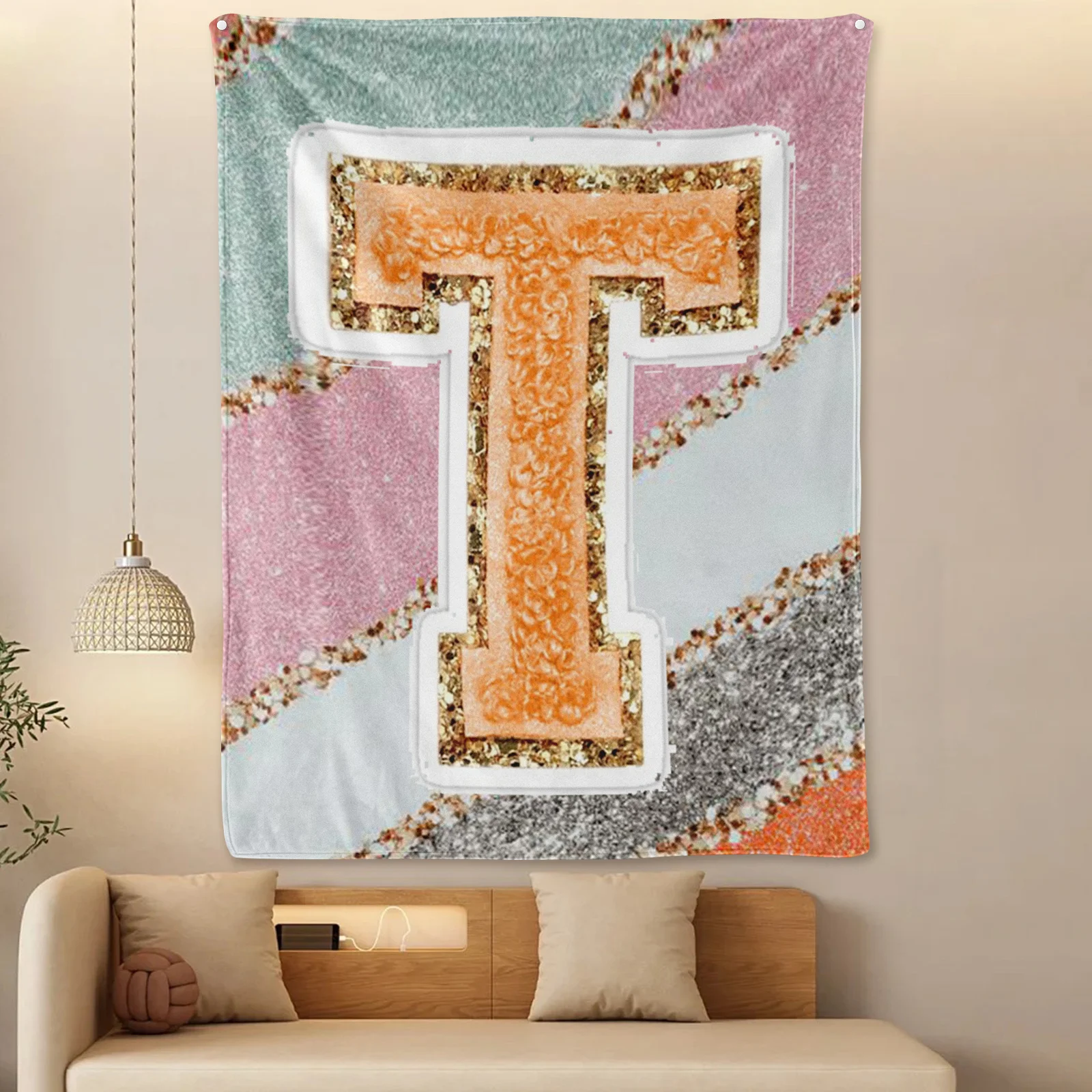 Orange And Gold T Letter Chic Blanket For Stylish Home Decor With Warmth And Modern Design Aesthetic Appeal And Cozy Comfort
