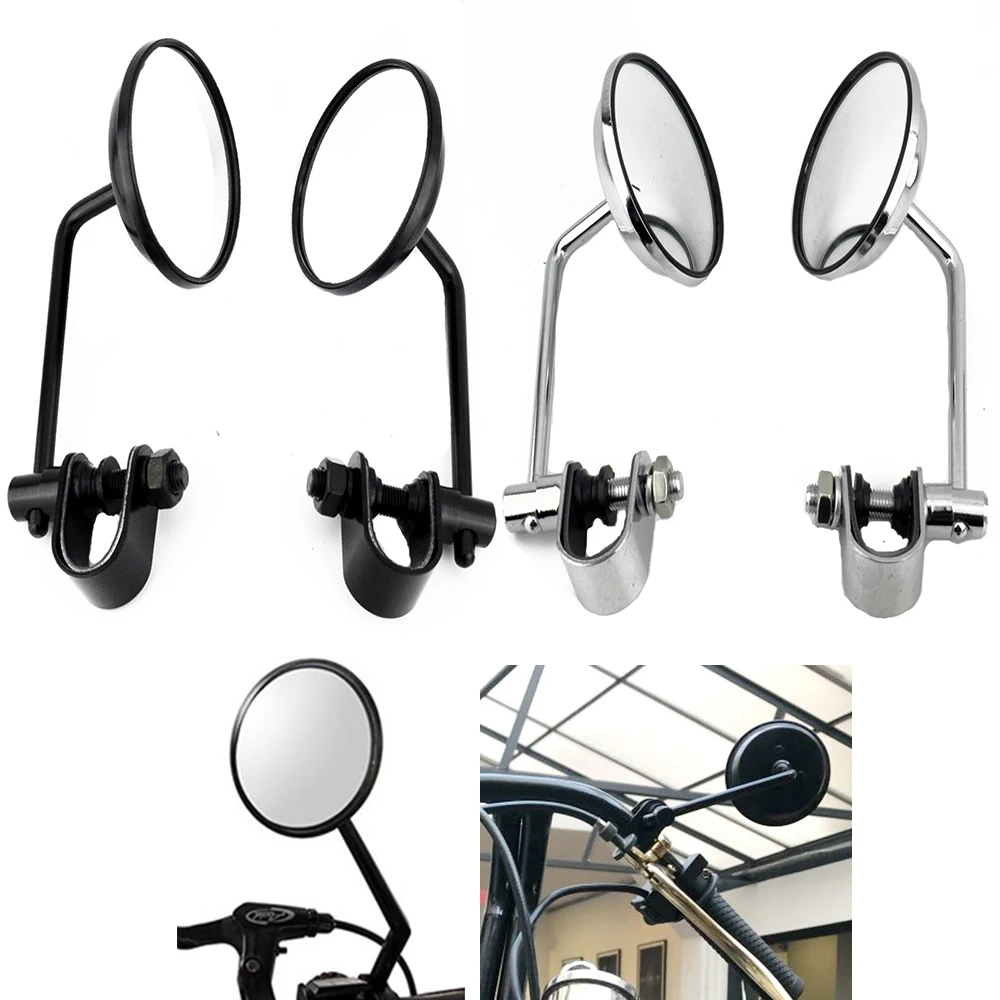 Motorcycle Handlebar Rear View Mirrors Round Convex Clip-On 22-25mm Retro Mirror for Harley Honda Chopper Cruiser Cafe Racer