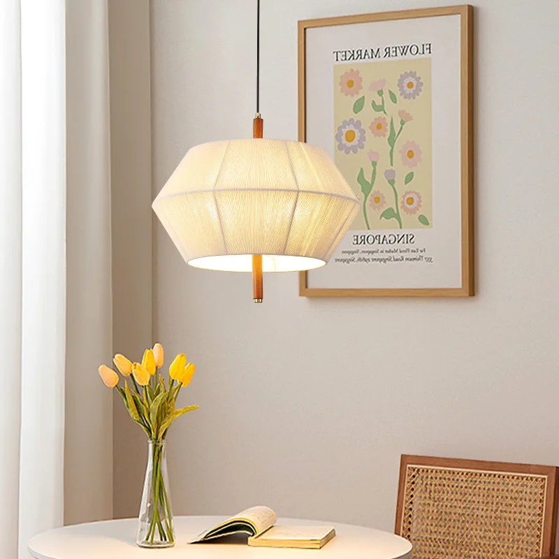 Wasabi Style Retro Cotton and Linen Chandeliers Japanese-style B&B Hotel Tea Room Study Walnut Color Restaurant Island Lighting