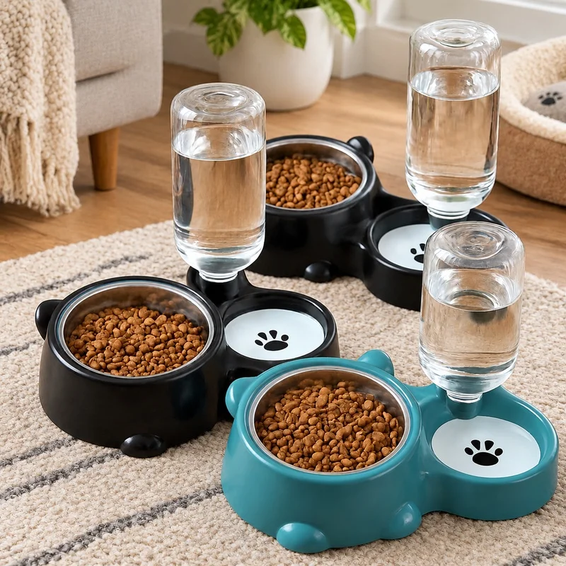 Gravity-Based Pet Feeding and Drinking Bowl with Tilted Spout, Electric-Free, Ideal for Cats and Dogs