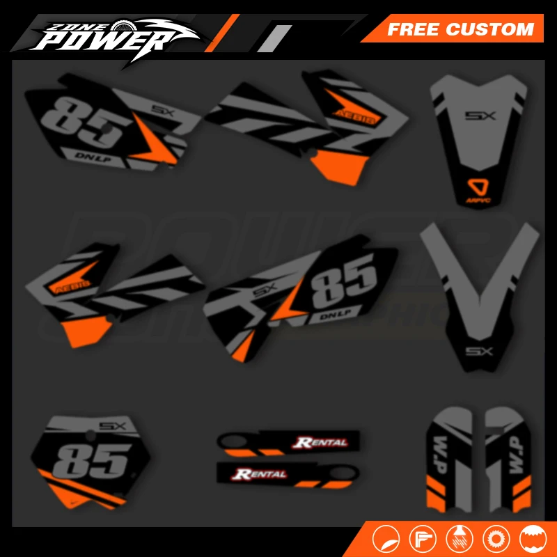 مجموعة ملصقات شارات هدية للدراجات النارية من Powerzone لخلفية اسم الرقم المخصص KTM SX85 SX105 2003-2012