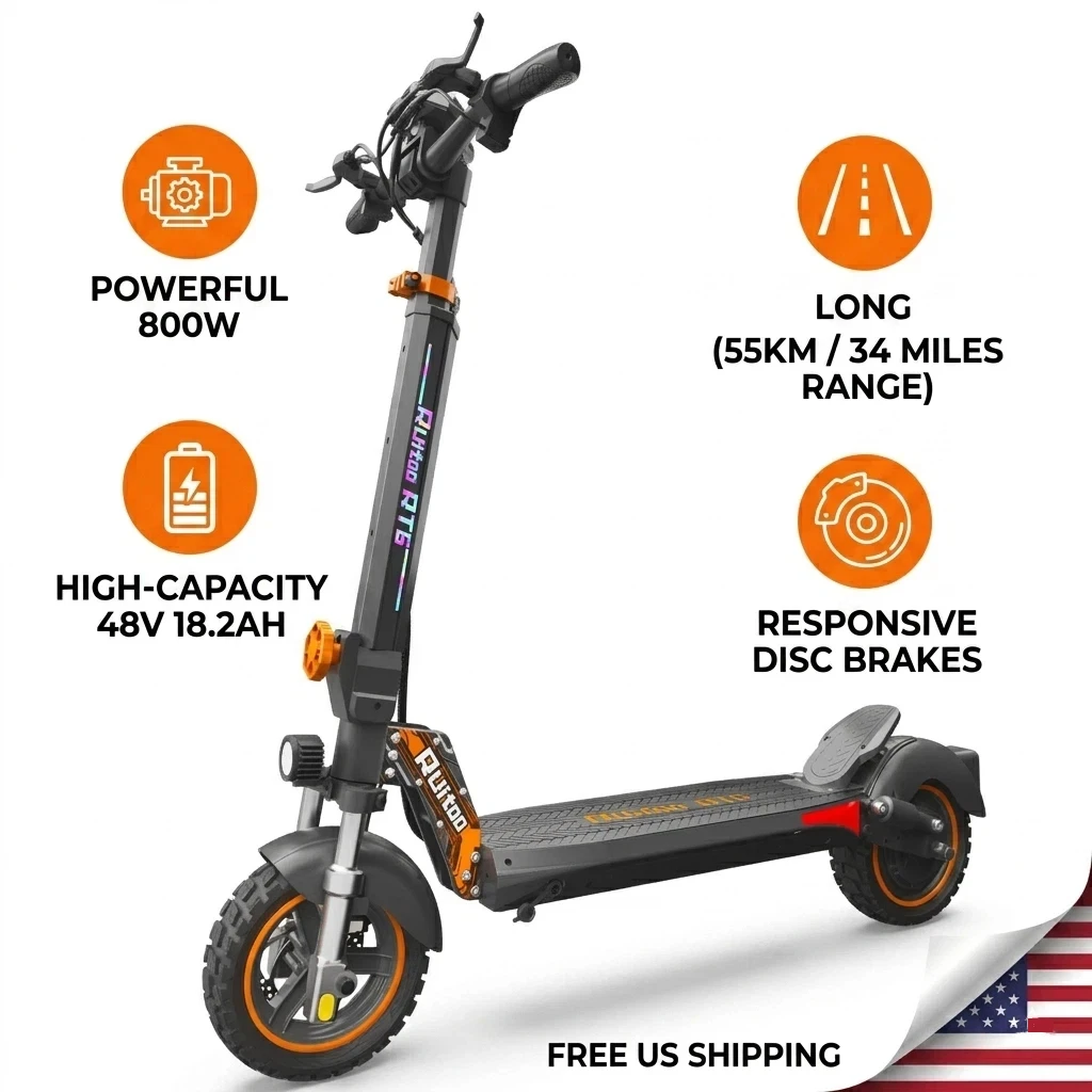 

Adult electric scooter, 800W motor, 48V 18.2AH battery, 55km range, 10-inch off-road tires, foldable, LED display, disc brakes