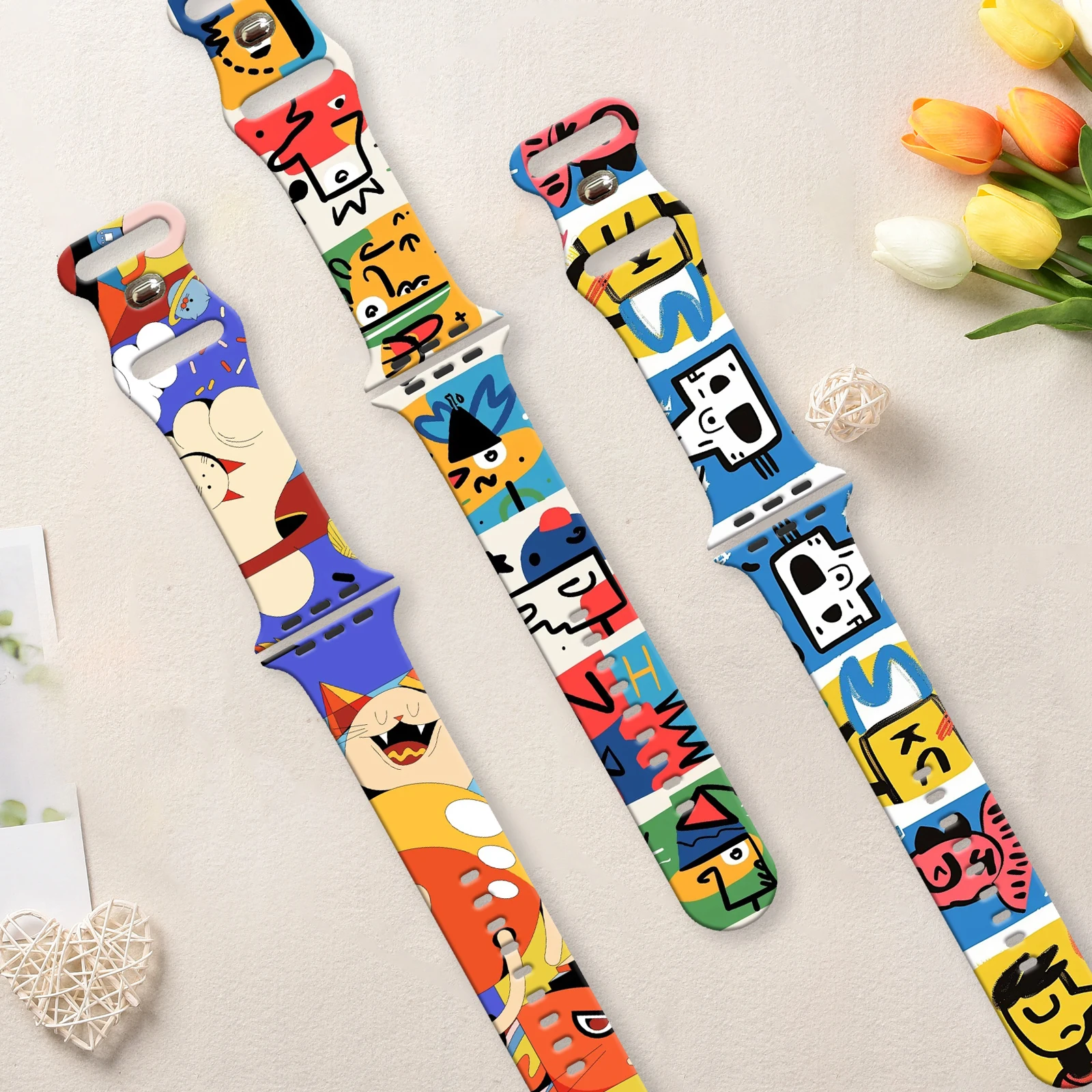 

Ремешок с абстрактной росписью для Apple Watch 10 9 8 7, силиконовый ремешок, сменный браслет для iWatch 46 мм 42 мм, ремешок для часов