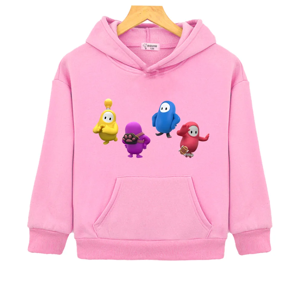 kawaii Print Hoodies Fall Guys Cartoon Graphic Round Neck Sweatshirts Boys and Girls Kawaii Clothing Autumn Fleece Soft Hoody