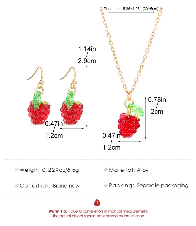 Fashion Raspberry Shape Jewelry Set Women\'s Necklace Stud Earrings Beautiful Birthday Gifts