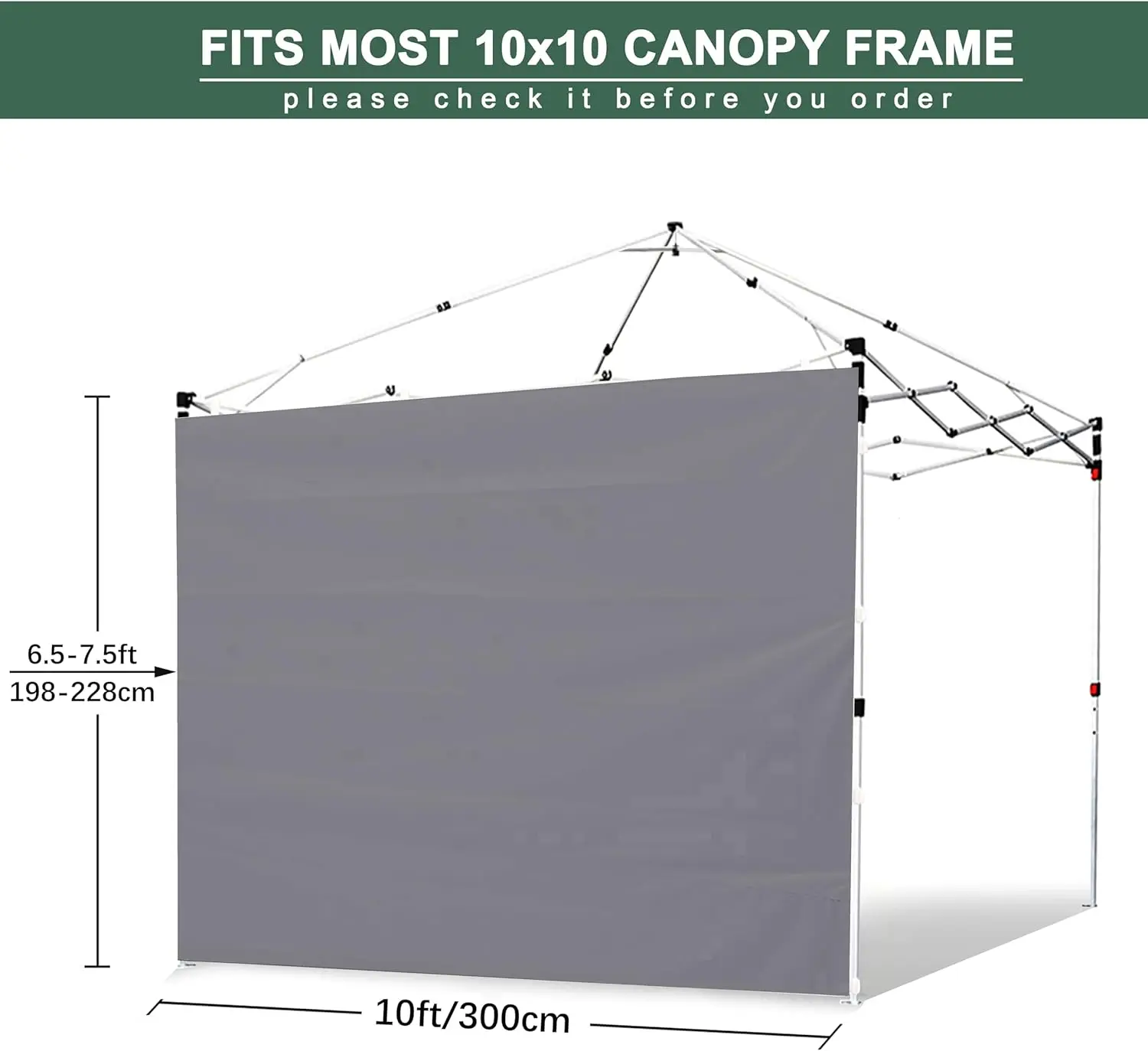 SideWall for 10x10 Canopy Frame 3 Pack Dark Grey SunWall Only (with Zippers)