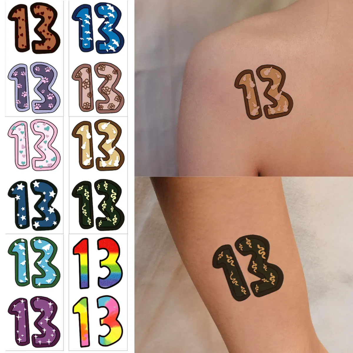 

6pcs Colorful Numbers 13 Temporary Tattoo Sticker for Singer Vocal Concert Activities Game Body Hand Sticker Disposable Tatoo