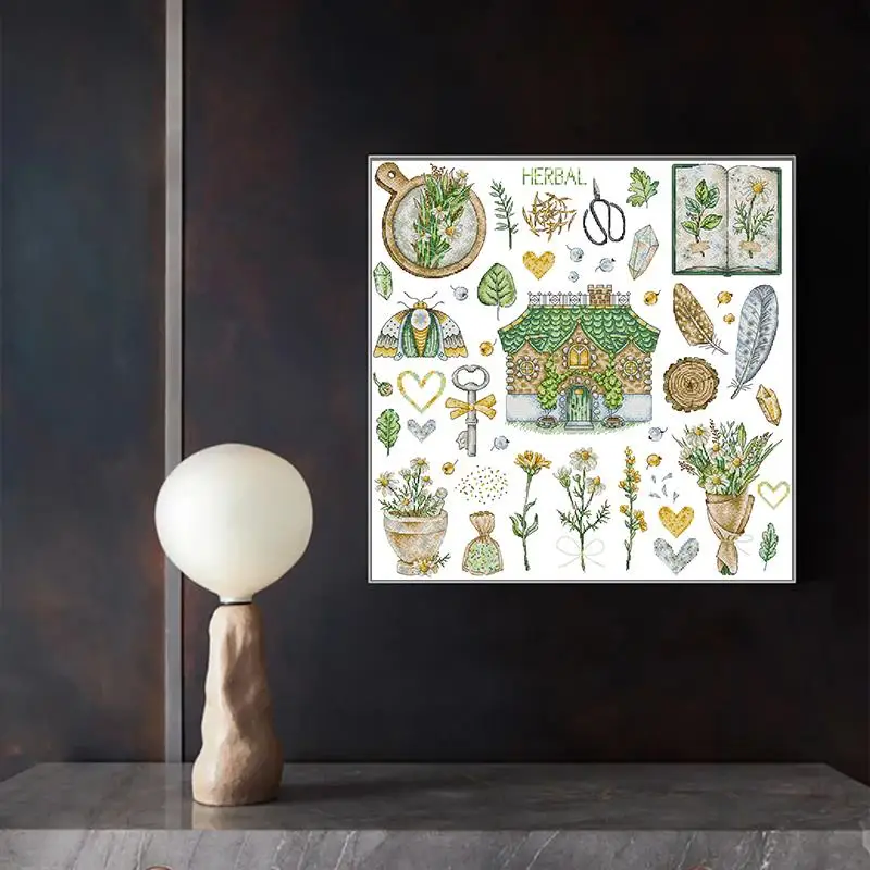 Gathering Herbs Botanical Pattern Cross Stitch Kit DIY Hand Needlework Aida 14CT 16CT 11CT Counted Stamped Fabric Embroidery Set