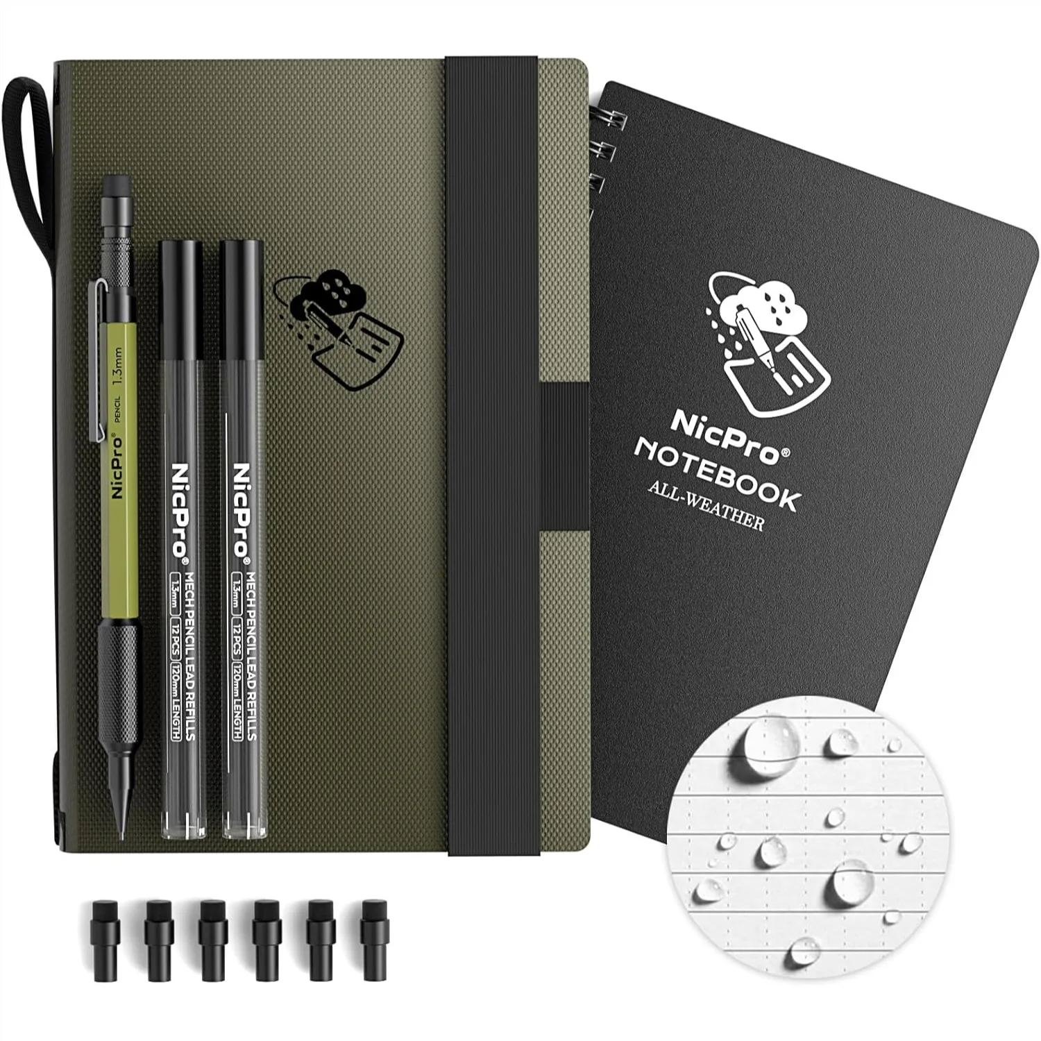 

Waterproof Notebook with Mechanical Pencil Set, TPU Fabric Cover, 4.8"x7" Stone Paper Notebook, Carpenter Pencil 1.3mm with Lead