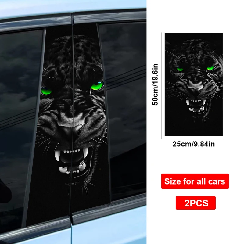 2pcs Ferocious Animal Car Sticker Car B Pillar Decal Waterproof Vinyl Car Door Pillar Sticker Diy Modified Car Styling Sticker